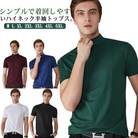 ハイネック tシャツ メンズ 半袖 tシャツ 無地 カットソー 夏 モックネック tシャツ ティーシャツ ゴルフtシャツ ゴルフウェア カジュアル シ