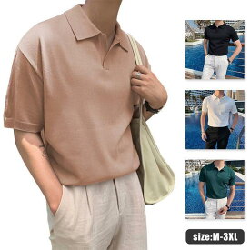 半袖ポロシャツ メンズ tシャツ 襟シャツ 無地 クルーネック 半袖 プルオーバー トップス スリム 通気性 おしゃれ 夏 男性 サマー シンプル カジュアル 柔らかい