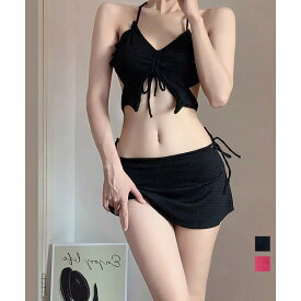 ビキニ水着3点セット セパレートギャザー セクシー水着韓国風 セパレートみずぎ黒 海水浴おしゃれ水着