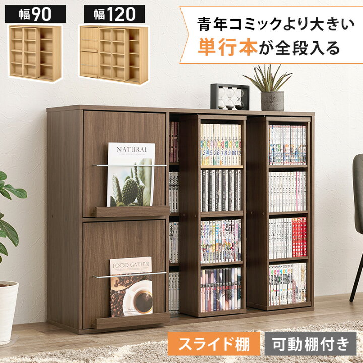 楽天市場】前後2列スライド式本棚【幅90/120(扉収納付き)】(本棚 大 