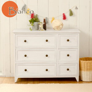 アンティークホワイト ローチェスト 6杯【Bianco】ビアンコ(木製 白 ホワイトチェスト ロー ロータイプ 収納家具 洋タンス 木製 新生活 アンティーク風 アンティーク調 アンティーク家具