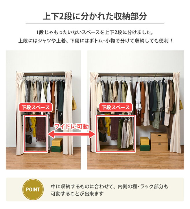 楽天市場 伸縮式クローゼット カバー付き 棚なしタイプ 高さ170cm Forte フォルテ ハンガーラック 伸縮 カバー付き カーテン付き 省スペース 木製 おしゃれ コートハンガー 洋服掛け 洋服ハンガー 衣類収納 シンプル 一人暮らし 新生活 パナスタイル