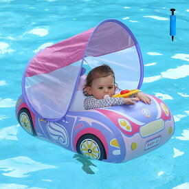 子供 浮き輪 ベビー浮き輪 足入れ 車の形 可愛い 夏の日 水遊び 海 プール アウトドア 浮き具 UVカット SPF50+ 日焼け止め 取り外し可能な屋根付き ベビーフロート 海水浴 ビーチ 水遊び 旅行