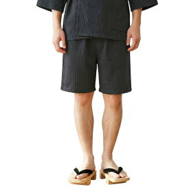 しじら織り甚平ハーフパンツ メンズ 先染め布帛 接触冷感 フロントファスナー付き tms-6958