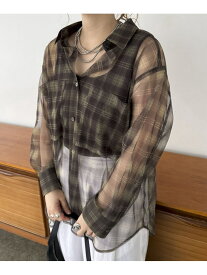 【SALE／40%OFF】シアーチェックシャツ DOUX ARCHIVES ドゥアルシーヴ トップス シャツ・ブラウス カーキグリーン ブルー オレンジ【RBA_E】【送料無料】[Rakuten Fashion]