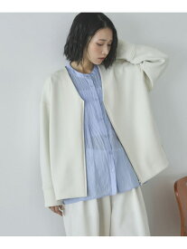 【SALE／60%OFF】ボンディングノーカラーZIPブルゾン DOUX ARCHIVES ドゥアルシーヴ ジャケット・アウター テーラードジャケット・ブレザー ホワイト【RBA_E】【送料無料】[Rakuten Fashion]