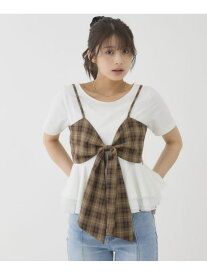 チェックアソートリボンビスチェ*ペプラムブラウスTEE SET archives アルシーヴ トップス アンサンブル ブラック ベージュ ブラウン[Rakuten Fashion]