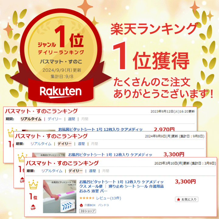 楽天市場】お風呂ピタットシート 1号 12枚入り ケアメディックス