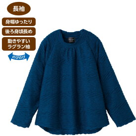 Tシャツ 長袖 レディース 後ろ長めTシャツ 821328 M L ケアファッション │ トップス ティーシャツ 女性 婦人 ミセス シニア ファッション 春夏 オシャレ着 おしゃれ ラグラン袖 身幅ゆったり シンプル ストレッチ 名前 介護 衣類 高齢者 お年寄り 老人 プレゼント 2024SS