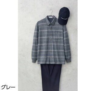 シャツ メンズ 長袖 秋冬 あたたかい 起毛ワンタッチテープニットシャツ 822049 M L LL ケアファッション │ トップス おしゃれ 男性 紳士 シニア オシャレ着 チェック柄 羽織り 前開き あったか