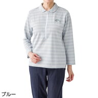 ポロシャツ レディース 長袖 ロングファスナーポロシャツ 820621 M〜L ケアファッション │ 日本製 後ろ…