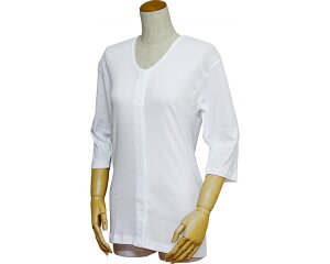 肌着 レディース 前開き 婦人前開き七分袖シャツ(ワンタッチテープ式) 3L 白 43262 ウエル │ 介護用品 高齢者 お年寄り 婦人 女性 老人 シニア 着やすい 脱ぎやすい 着せやすい 在宅介護 病