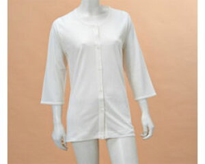 婦人前開き7分袖(ボタン式) No.50V オフホワイト LL 神戸生絲 │ KOBES 介護衣料 衣類 介護用品