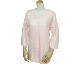 キルト八分袖前開きシャツ（プラスチックホック式）　婦人用 W471　ピーチ　LL　ウエル │ 介護用品