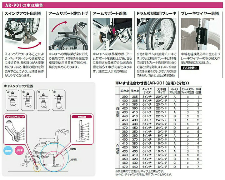 楽天市場】松永製作所 アルミ製セミモジュール型自走式車椅子 AR-901 