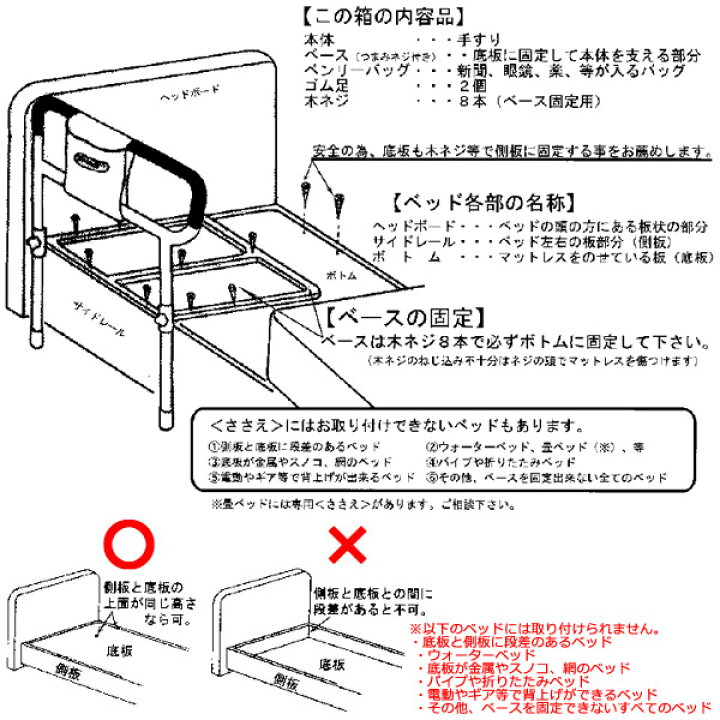 楽天市場 ベッド用てすり ささえ スタンダードタイプ 吉野商会手すり ベッド 介護用品手すり 立ち上がり 補助 立ち上がり手すり ベッド関連用品 シニア 高齢者 介護用品 介護ｂｏｘ パンドラ
