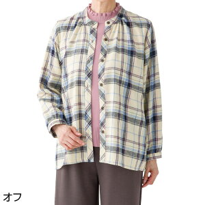 シャツ ブラウス 長袖 レディース 秋冬 おしゃれ チェック柄 背キルト格子柄シャツブラウス 821987 M L ケアファッション │ トップス オシャレ着 カジュアル チェック キルト あたたかい 女性