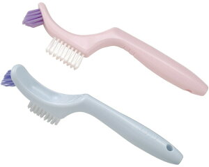 入れ歯 ブラシ エラック 義歯ブラシらくらくスタイル 2色1セット(ピンク&ブルーグレー各1本) 長さ16.5cm ライオン歯科材 メール便 │ 義歯 洗浄ブラシ そうじ 口腔ケア オーラルケア 日本