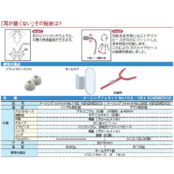 楽天市場 ケンツメディコ ナーシングフォネット ピンク No 116 Ii 聴診器 ステート シングルタイプ 抗菌仕様 聴診器のパネシアン