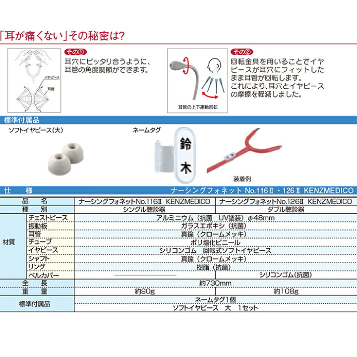 楽天市場 ケンツメディコ ナーシングフォネット ピンク No 116 Ii 聴診器 ステート シングルタイプ 抗菌仕様 聴診器のパネシアン