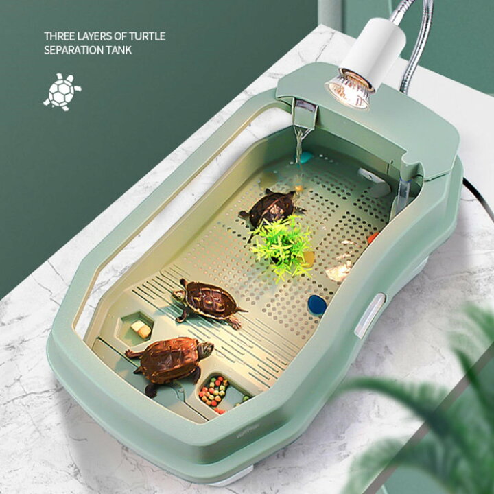楽天市場 亀の水槽 飼育ケース タートルタンク 大きい カメの水槽 カメの飼育ケース 日向ぼっこ台 エサ皿 脱出防止フェンス カメ ミドリガメ ザリガニ 観察 送料無料 65cm 甲羅10cmまで対応 Panni