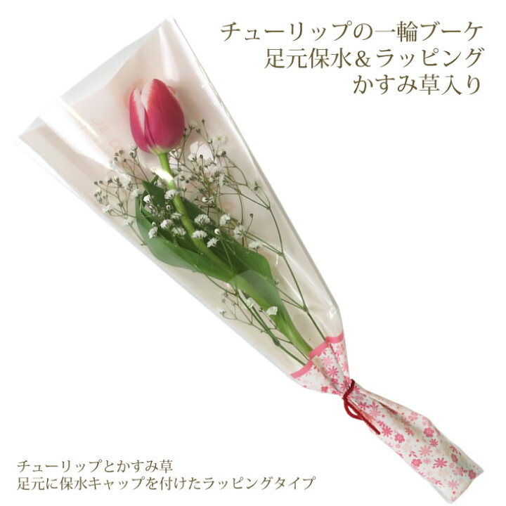 楽天市場 28種類から選べる165円 チューリップの一輪 ブーケ 足元保水 ラッピング かすみ草 入り 花 1輪 1本 一本 1輪の花 花束 プレゼント ラッピング 花言葉 意味 思いやり 幸福 明るさ チューリップ ピンク イエロー 生花 切り花 卒業式 卒園式 通販