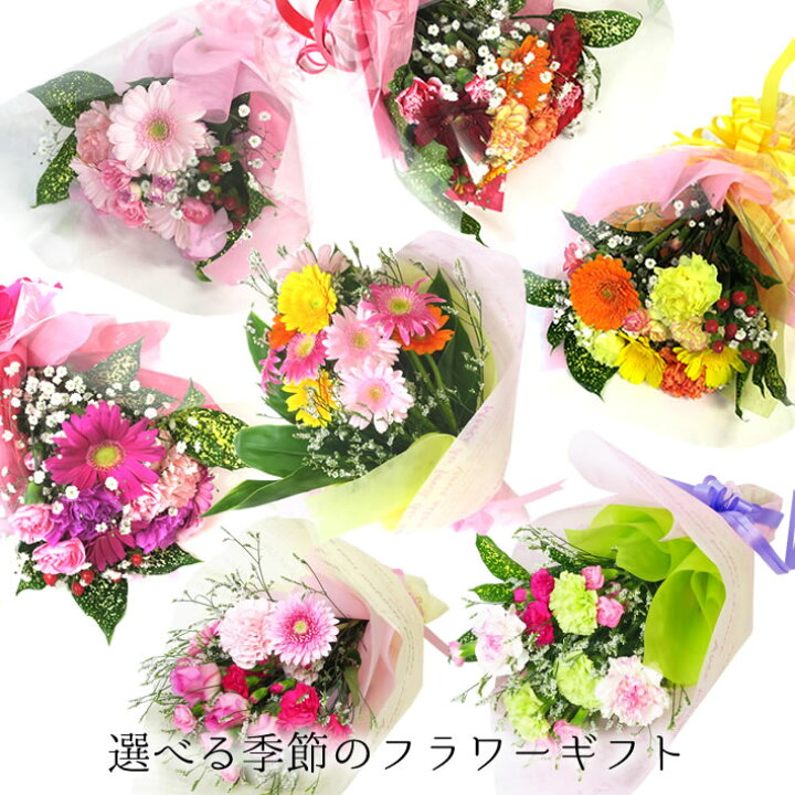 楽天市場 7種類から 選べる 季節のお花 フラワーギフト 花束 ガーベラ カーネーション バラ ひまわり 誕生日プレゼント 花 アレンジメント 誕生日 プレゼント 祖父母 卒業 卒園 贈呈 入学 入園 大きな花束 Fgp パンジー フラワーズ
