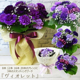 青いカーネーション ムーンダスト アレンジ 『 ヴィオレット 』3本 8本 12本 16本 20本 プレゼント ギフト 希少 青 紫 生花 アレンジメント 飾れるブーケ お祝い 開店祝い 開業祝い 展覧会 個展 誕生日 長寿祝い 敬老 還暦 傘寿 喜寿 花言葉 永遠の幸福 日時指定可 md /FGP