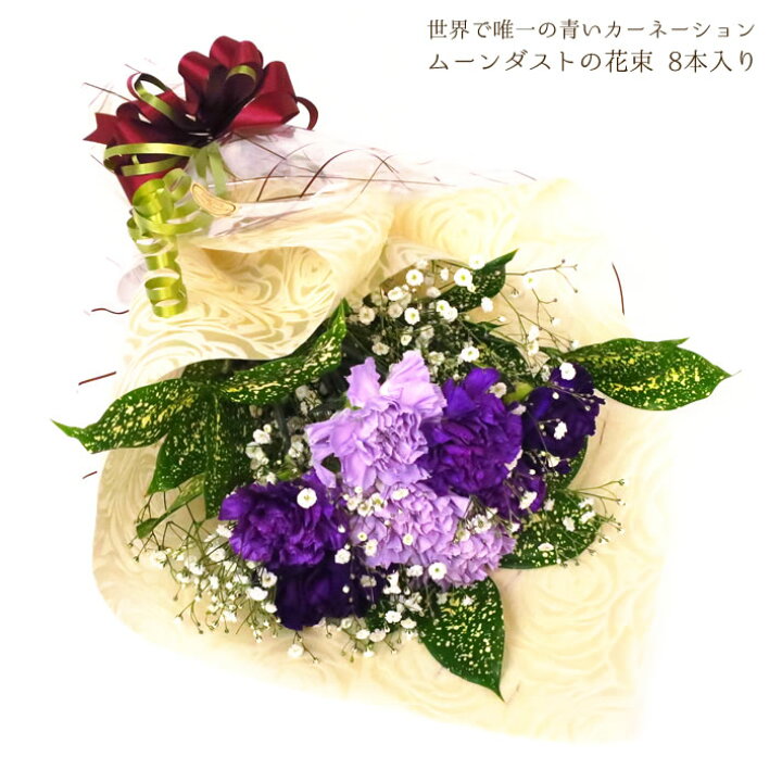 楽天市場 Rv4 67青いカーネーションの花束 ムーンダストの花束8本入り 青いカーネーション お届け日指定 選べるメッセージカードムーンダストアレンジ 青いカーネーション 古希 花 還暦 花 傘寿 花 喜寿 花 白寿 花 Fgp パンジー フラワーズ