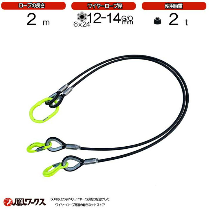楽天市場】2点吊ワイヤーロープ （12mm-14mm）×2m マーテック 被覆 
