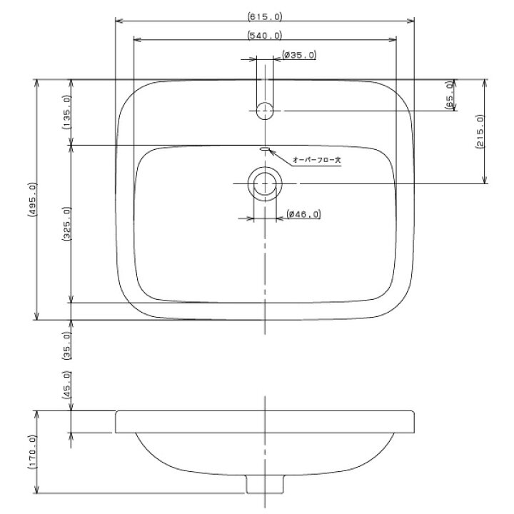 楽天市場 Du スクエア洗面ボウル136 1ホール角型洗面ボール 個性派水回りショップ パパサラダ