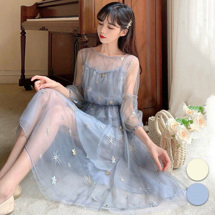 楽天市場】ふんわり レディース チュールワンピース ミモレワンピース  