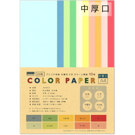 ペーパーエントランス カラー コピー用紙 A4 中厚 10色 100枚 色上質紙 折り紙 工作 色紙 55062