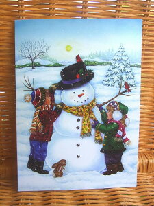 USA designer greeting NX}XJ[h Xm[} Two Kids Making Snowman