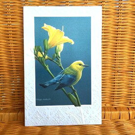 USA Pumpernickel Press 多目的カード 超大判　フリージアと青い鳥 Prothonotary Warbler