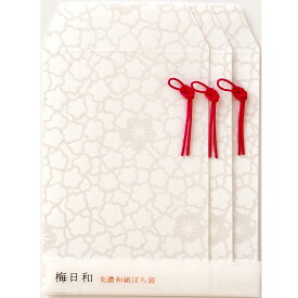 ぽち袋 梅日和 3枚入り 全2色 白梅 黄梅 ポチ袋 金封 ご祝儀袋 封筒 のし袋 祝儀袋 お年玉袋 和風 和雑貨 小物入れ お祝い お車代 心付け 心遣い おしゃれ かわいい シンプル 大人 梅 花柄 水引 のし 美濃和紙