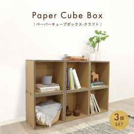 【環境に優しい 家具】キューブボックス 紙製 カラーボックス【ペーパーキューブボックス-クラフト-3個セット】おしゃれ 薄型 インテリアA4 紙製品 段ボール ダンボール 折りたたみ 軽量 室内 日本メーカー