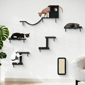 Meecal 6-in-1 キャットウォールラック 壁掛け式 DIY キャットタワー 多頭飼い 隠れた猫ハウス 雲型 い猫 ベッド 猫 爪研ぎ タワー 吊り橋 階段 天然サイザル麻爪とぎポール 遊び場 省スペース…