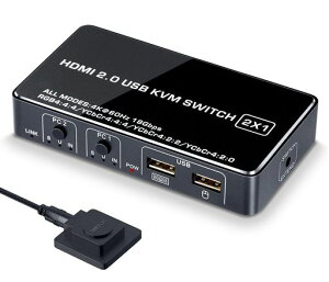 ELEVIEW KVM�X�C�b�` HDMI USB �ؑ֊� PC2��p 4K@60Hz �A���~�� �L�[�{�[�h/�}�E�X/���j�^�����L �T�[�o�[�Ǘ�/��ƌ����� ����^ �茳�X�C�b�`�t���yEHD-601N�z
