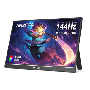 ARZOPA 16.1�C���` �Q�[�~���O���j�^�[ 144HZ ���o�C�����j�^�[ �t��HD IPS�����p�l�� �����X�^���h�t HDR�Ή� �u���[���C�g�y�� SWITCH/PS5/PC�Ή� USB/TYPE-C/MINI HDMI Z1FC