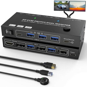 KCEVE KVM �X�C�b�` 8K30Hz/4K60Hz�A2PC����2���j�^�[�o�́A�f���A�����j�^�[�A�~���[/�g�����[�h USB3.0 KVM�ؑ֊�A�L�[�{�[�h�ƃ}�E�X��2PC�ŋ��L�A�h���C�o�[�s�v �ȒP�ɐڑ�