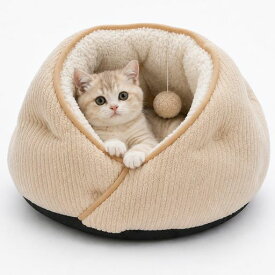 PAWZ Road 猫ベッド 猫ハウス もこもこ ボア 包み込み型 低入口 48x48x30cm ベージュ