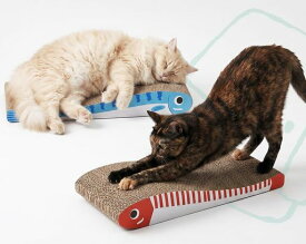 POMESEA 猫 爪研ぎ ベッド つめとぎ 猫 段ボール バリバリベッド【2個セット】 両面使える 大型猫対応 高密度 頑丈 通気性 ストレス解消 猫おもちゃ(魚柄)
