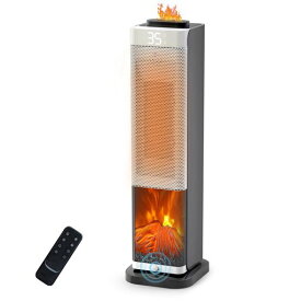 セラミックヒーター タワー型【2026新登場・3D水蒸気LED暖炉】【1秒速暖大風量】擬似炎加湿機能付き 人感センサー搭載 8時間連続加湿 15〜35°C温度調節 ECOモード省エネ 1200W電気ヒーター 3…