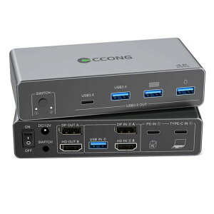 USB C HDMI DP KVM�X�C�b�`2����2�o��,USB3.0 KVM �ؑ֊�p�\�R��2�䃂�j�^�[2��؂�ւ�,4K@60Hz�p�\�R���ؑ֊�ɂ�4�{USB�|�[�g���L�L�[�{�[�h�ƃ}�E�X