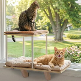 Petsfit 猫窓ベッド 多頭飼いの猫家庭 二段式 省スペース 強化二重固定で落下防止 窓用ハンモック ペット用窓枠ステップ 日向ぼっこや眺望に最適 ストレス解消 取り外し洗える 夏冬両用マ…