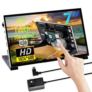 GeeekPi 7�C���` �Ód�e�ʎ��^�b�`�X�N���[�� Raspberry Pi�p HDMI���j�^�[ IPS 1024X600 LCD�f�B�X�v���C �f���A���X�s�[�J�[�t�� Raspberry Pi 5/4B/3B+/3B�p Raspberry
