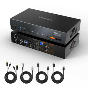 TESmart KVM�X�C�b�` 2����3�o�� MacBook���[�U�[��p USB-C+DP+HDMI DisplayLink�Z�p�Ή� 4K@60Hz �h�b�L���O�X�e�[�V����KVM �ؑ֊� 2PC3���j�^�[�p MacBook USB-C�|�[�g