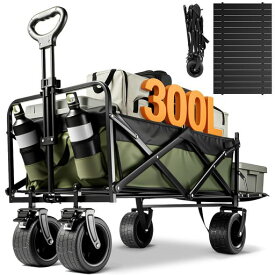 Aasnsn キャリーワゴン 【300L大容量 長物対応 後部展開可 耐荷重250kg】 キャリーカート ボトルポケット付き アウトドアワゴン キャンプ 折りたたみ ワンタッチ収束式 軽量 静音 キャンプ・…
