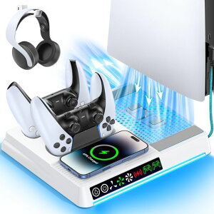 PS5 Slim Pro �c�u�� ��p �X�^���h 3�i�K���������\ 2��PS5 �R���g���[���[ �[�d�� ���C�����X�}���[�d RGB���C�g�t USB-A/USB-C�P�[�u������ �v���X�e5 PS5/PS5 Slim/PS5 Pro�Ή� ���Ӌ@��